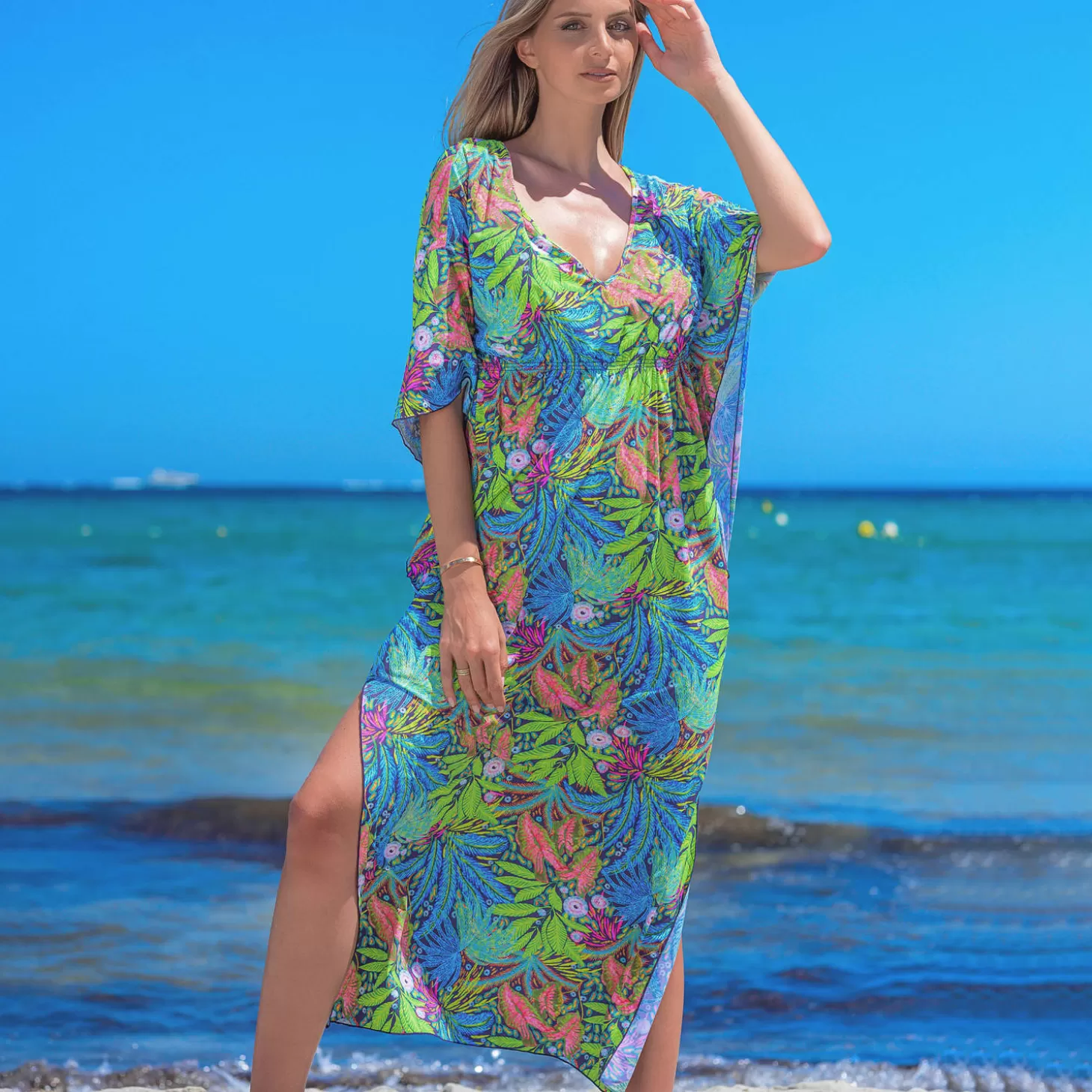 Soraya Caftan Long Palma-Femme Tunique De Plage & Paréo