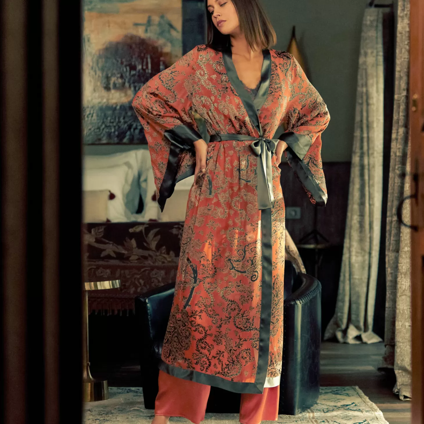 Marjolaine Kimono Long En Soie-Femme Déshabillé Et Kimono