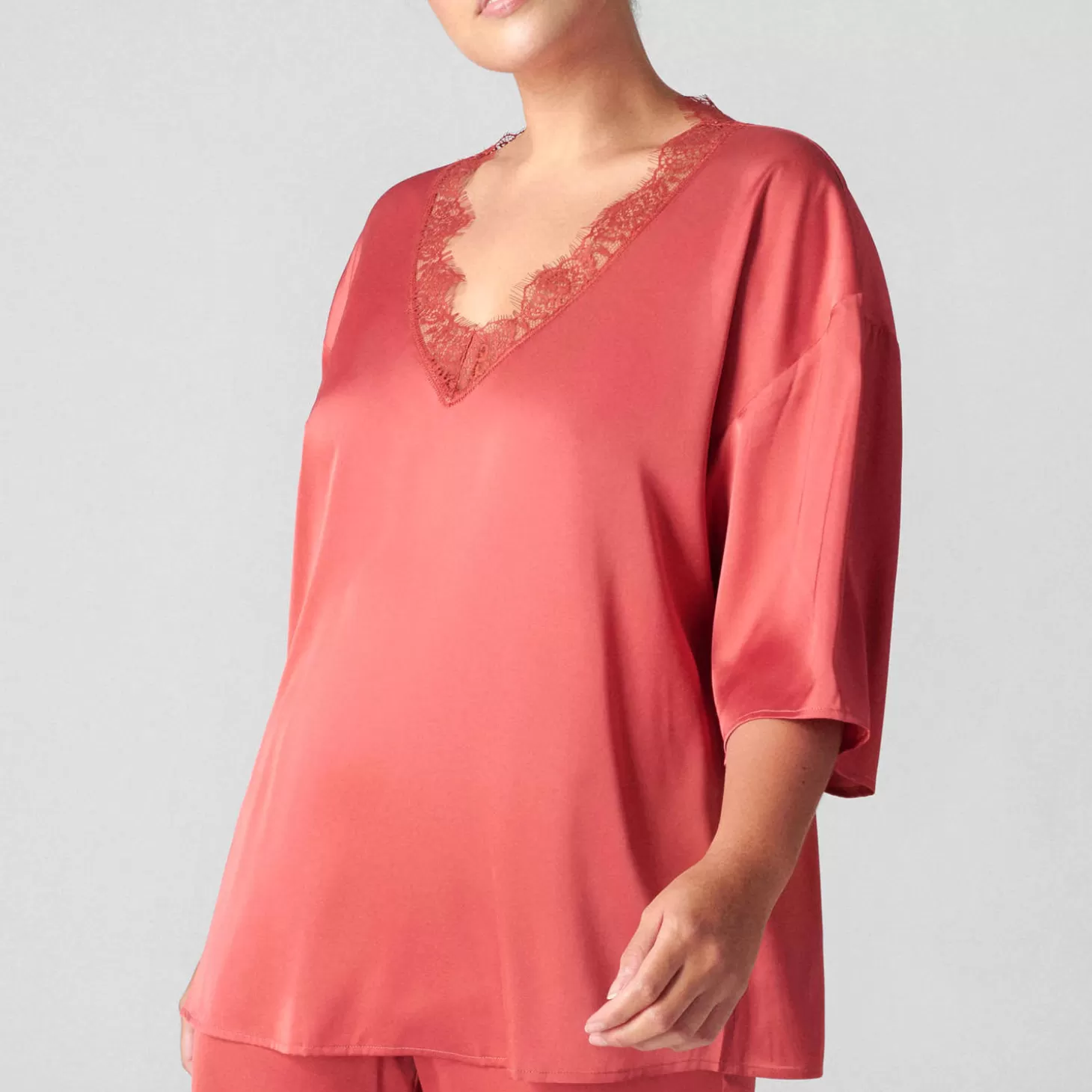 Simone Pérèle Top Manches 3/4 En Satin-Femme Ensemble De Détente